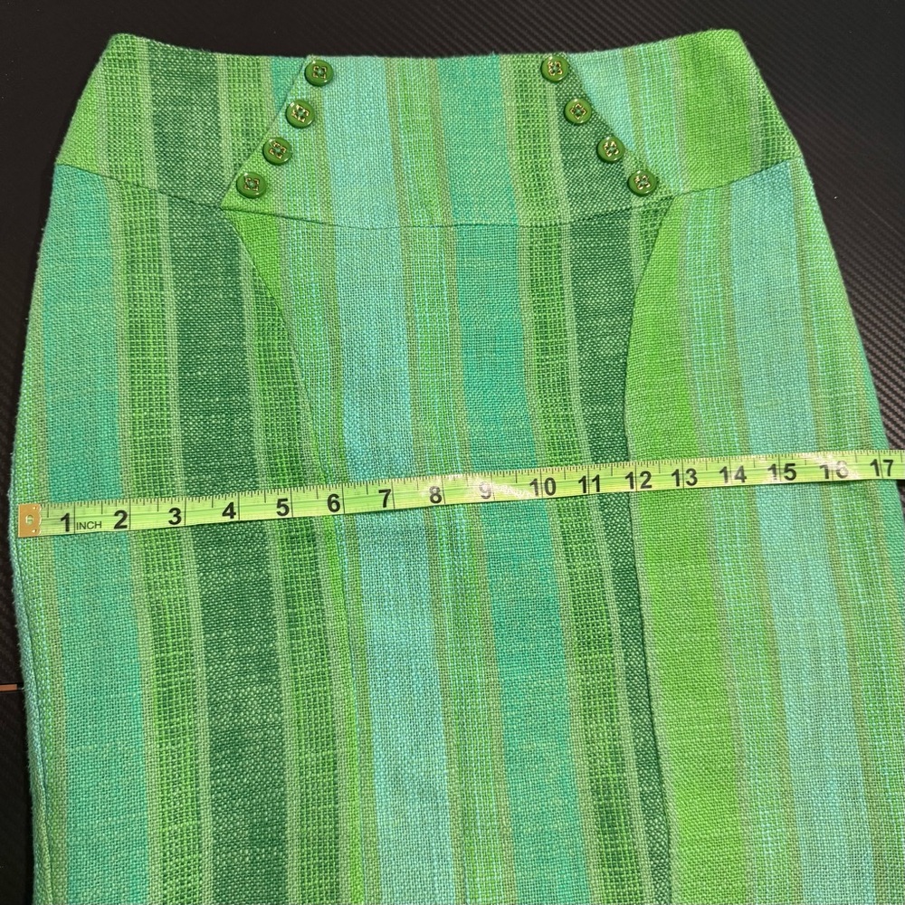 Sold- Eva Franco Green Striped Pencil Skirt Sz S - Picture 10 of 12